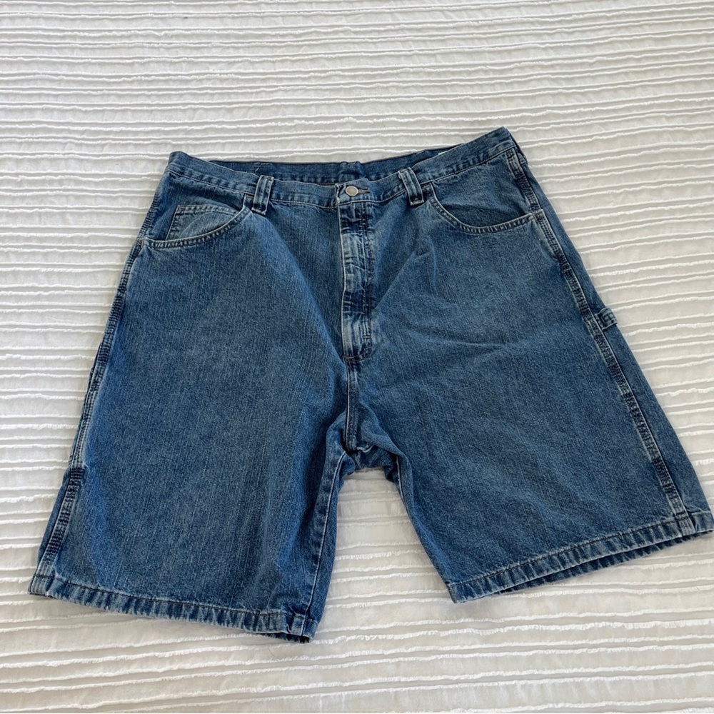 Vintage Wrangler  Jean Carpenter Shorts Medium Wash Denim Grunge Mens Size 40